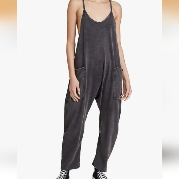 free people movement Pants - Free People Movement Jumpsuit Hot Shot Washed Black Boho Slouchy Womens Large